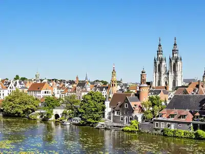 Scenic canals and medieval buildings in Bruges.