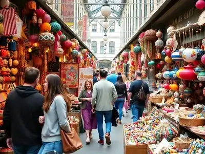 Colorful local crafts and handmade souvenirs in Ghent market.