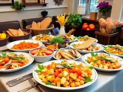 Colorful Ghent dishes on a beautifully set table.