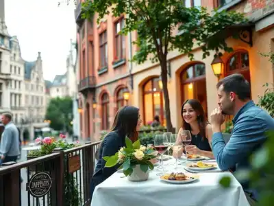 Couples dining outdoors in a beautiful Ghent setting.