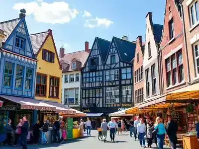 Colorful boutiques and lively market stalls in Belgium.