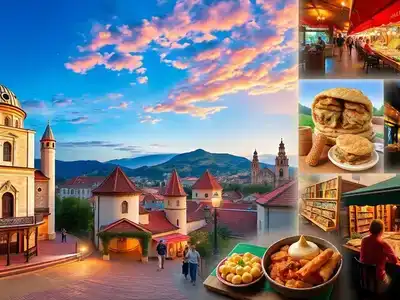 Collage of Bosnia's landscapes, nightlife, cuisine, and culture