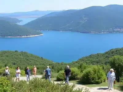 Scenic landscape of Mljet Island with blue waters.