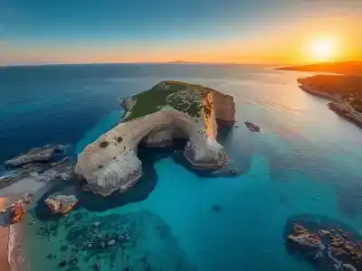 Aerial view of Aphrodite’s Rock and coastline.