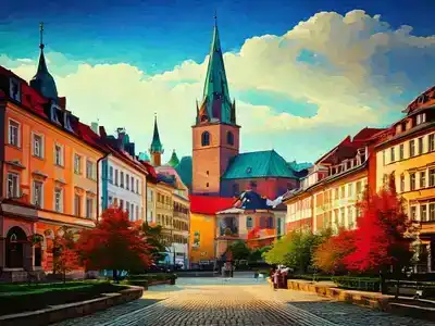 Street in Liberec with market stalls