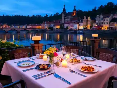  Candlelit dinner by the river in Český Krumlov.