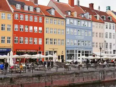 Colorful buildings along Nyhavn waterfront in Copenhagen.