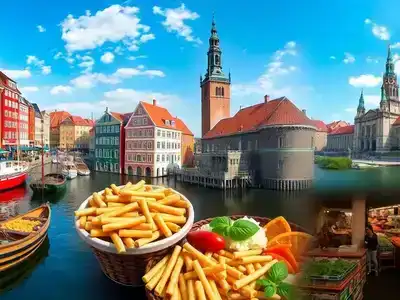  Colorful Danish landmarks and street food collage image