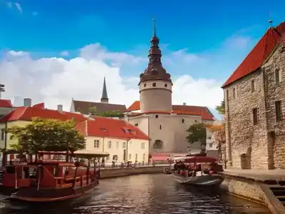 Old buildings by the side of a canal in Tallinn Old Town