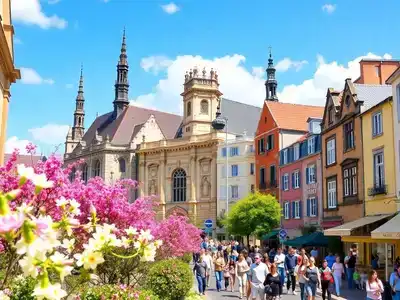 Beautiful European landmarks in springtime bloom and sunshine.