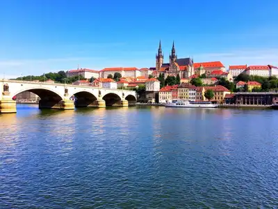 Prague’s Charles Bridge and Castle on a sunny day.