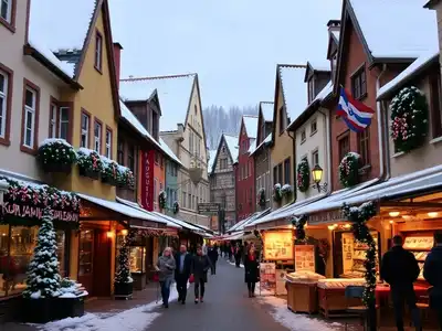 Beautiful European winter streets decorated for the holidays.