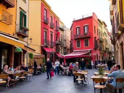 Colorful street scene in Spain during February.