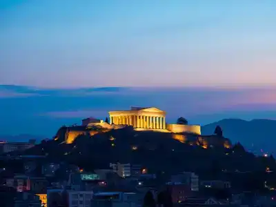 Twilight view of Acropolis in Athens, Greece.