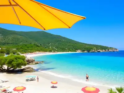 Beautiful Sardinian beach with turquoise waters and white sand.