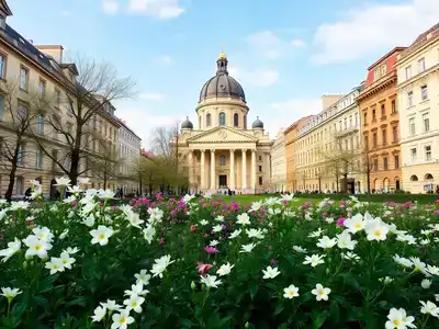 St. Stephen’s Cathedral in Vienna surrounded by spring blooms.