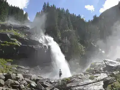 Krimml waterfalls under a blue sky