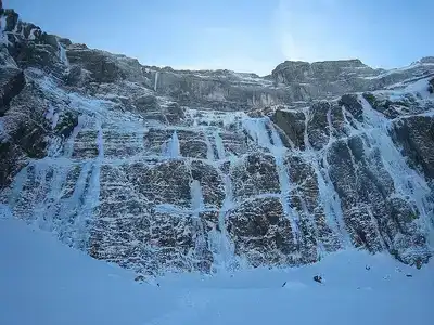 The bleak frozen Gavarnie Falls