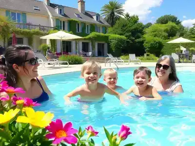 Family enjoying fun activities at a French resort.