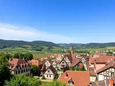 Scenic view of Alsace with charming half-timbered houses.