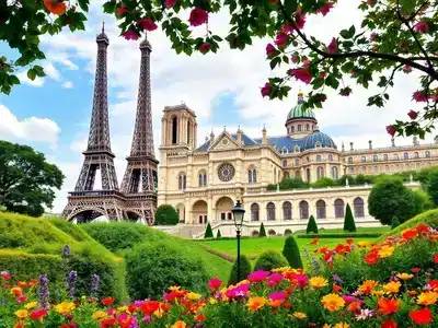 Iconic historical landmarks of France in a beautiful setting.