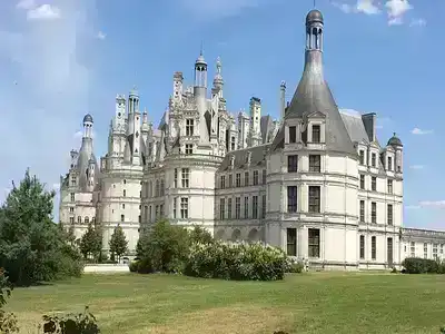 Loire Castle with a grass and bush foreground