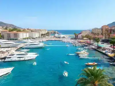 Colorful beach scene in the French Riviera.