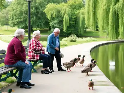 Seniors enjoying leisure activities in a Hamburg park.