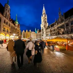 Munich nightlife with couples, families, and elderly guests.