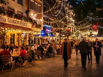 Couples, families, and elderly enjoying Munich's lively nightlife.