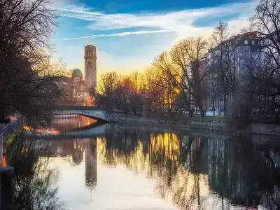 Munich bridge in the evening