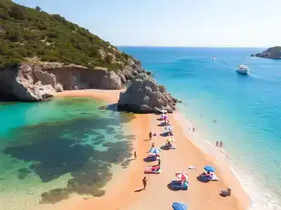 Vibrant beach scene in Zakynthos, Greece with turquoise waters.