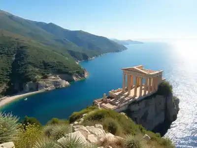 Coastal view of Delphi and Galaxidi with ancient ruins.