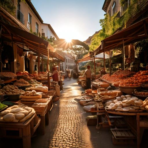 Testaccio Market street full of fresh fruit and vegetables, and bread