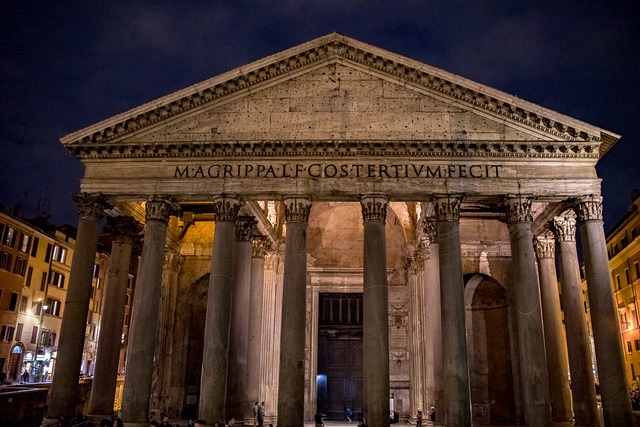 Pillars of the Pantheon at night time