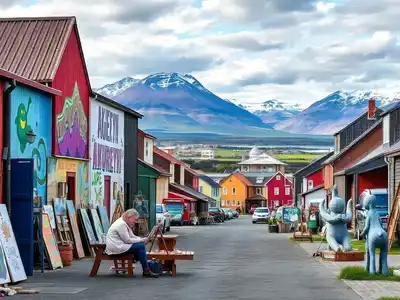 Colorful art scene in Akureyri with local artists.