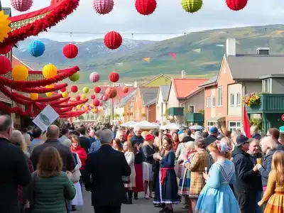 Colorful festival scene in Akureyri, Iceland.