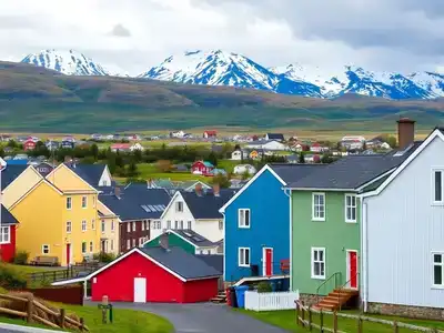 Colorful houses and landscapes in Akureyri, Iceland.