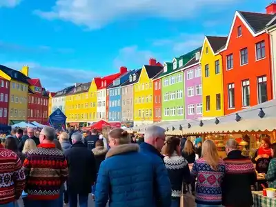 Colorful Reykjavik buildings and locals enjoying traditional dishes.