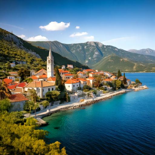 Tivet, Montenegro, coastline with mountains in the background