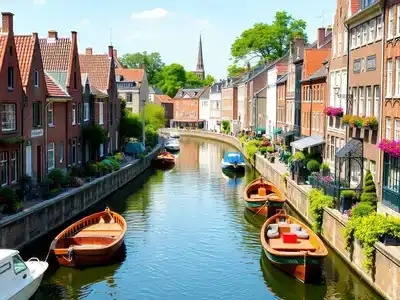 Historic canals and charming buildings in Leiden, Netherlands.