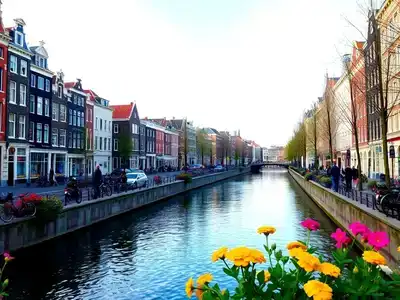 Canals and historic buildings in Amsterdam, Netherlands.