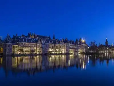 The Hague, Netherlands, taken at night from the other side of the river