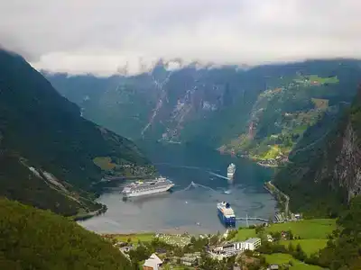 Large cruiser Geirangerfjord fjord, Norway  