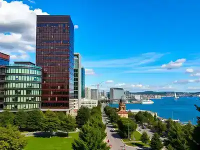 Oslo skyline with modern buildings and waterfront views.