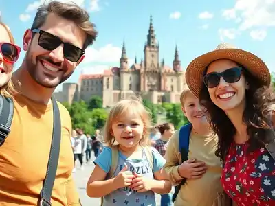 A happy family exploring Krakow’s historical sites together.