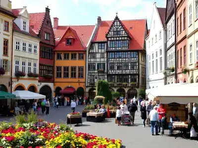 Colorful market square in Wroclaw filled with tourists and flowers.