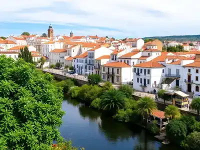 Scenic view of Tavira’s historic buildings and river.