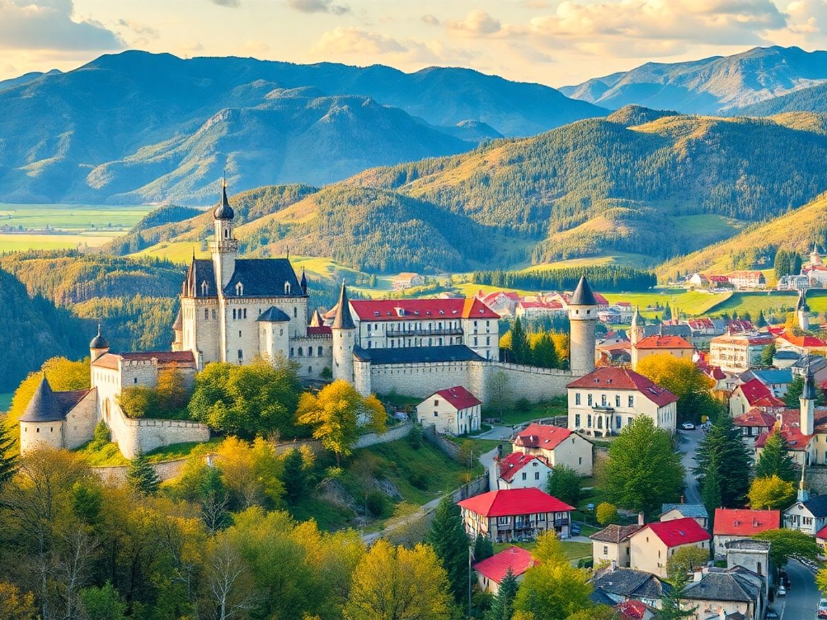 Romanian mountains, castles, and vibrant towns in one image.