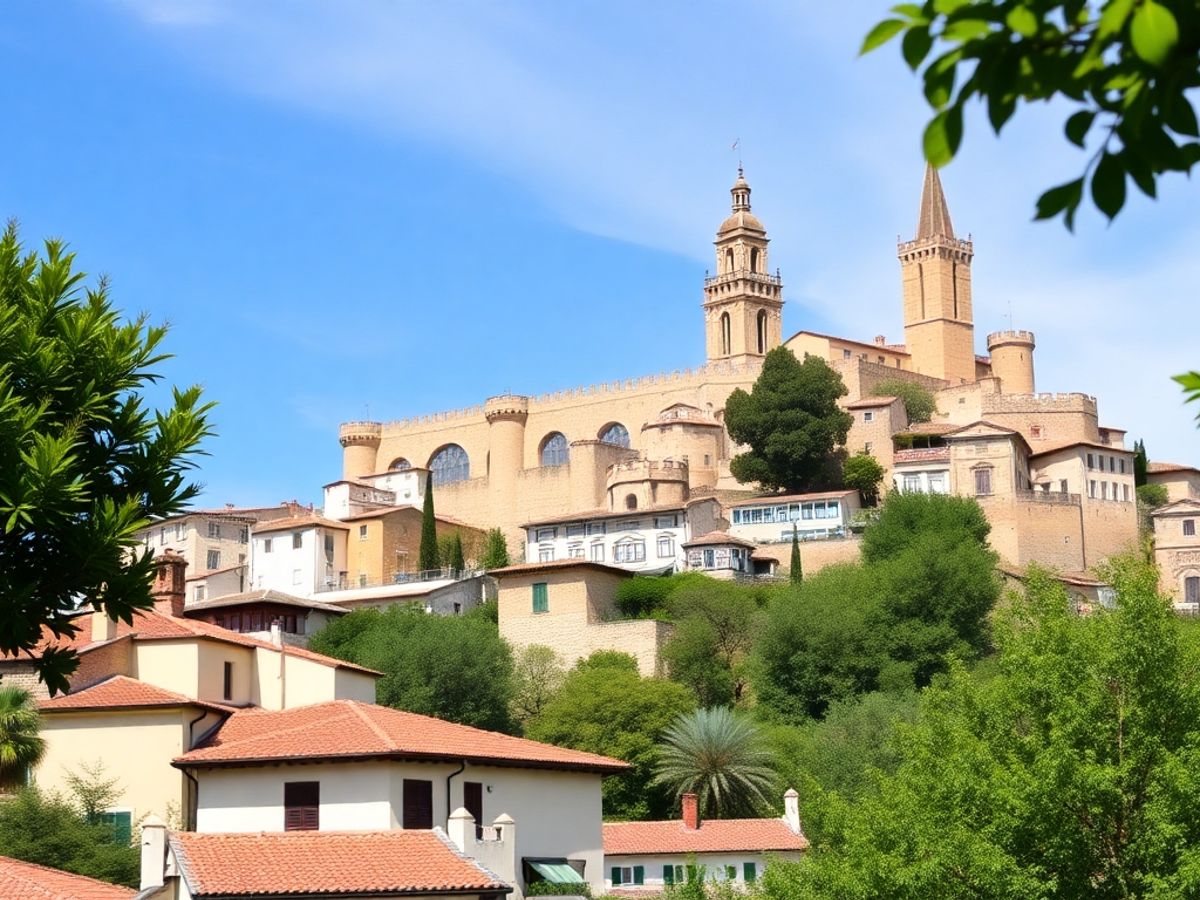 Historic towers of San Marino against a blue sky.